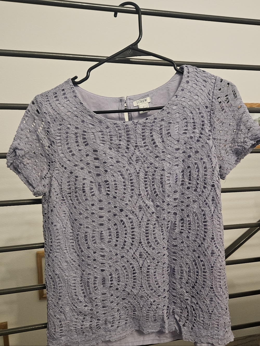 J. Crew Lavender Crochet Lace Short Sleeve Blouse